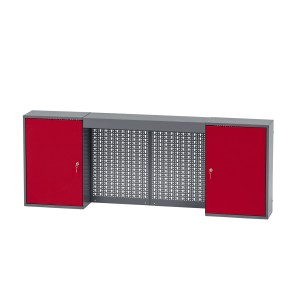 Küpper Hängeschrank, 2-türig, dunkelrot, mit Lichtblende und Lochrückwand, 60x160x20 cm.