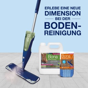 Bona Reiniger Nachfüllkanister 4L mit Wischmop und Reinigungspad für Stein-, Fliesen- und Laminatböden.