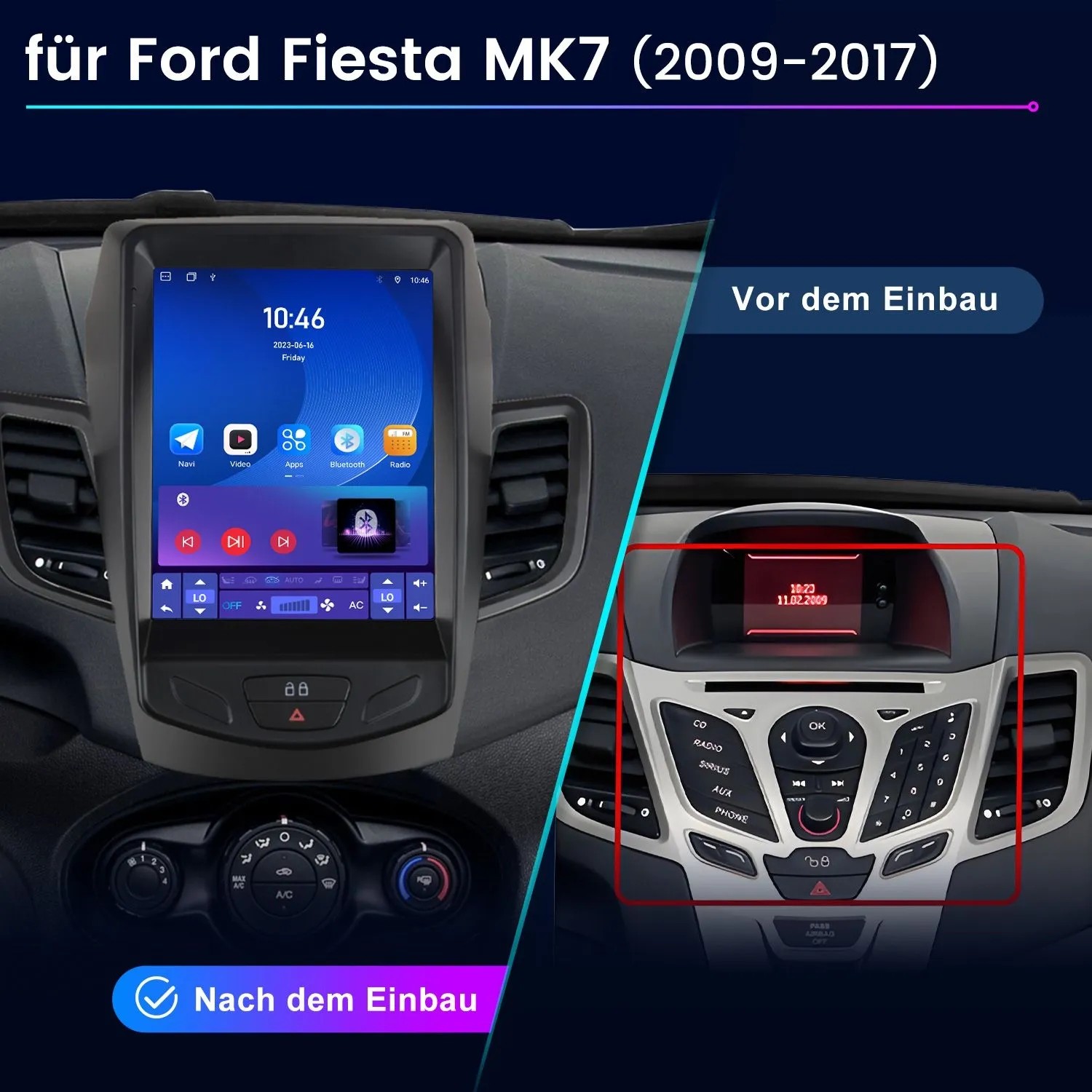 Junsun Vertikales 4G-Autoradio Für Ford Fiesta MK7 2009-2017 4+64GB 8-Kern-Wireless CarPlay & Android Auto DSP HD-Display_2
