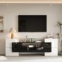 okwish TV Schrank mit LED Stauraum Glasoberfläche 200x35x60cm Hochglanz Weiß Schwarz_3