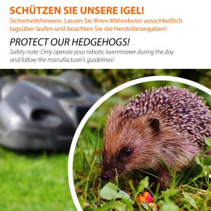 Hinweis: Mähroboter nur tagsüber nutzen, um Igel zu schützen.