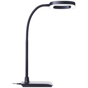 Schwarze LED Schreibtischlampe Maskat mit flexiblem Arm, 43 cm hoch.