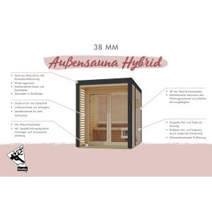 Karibu Saunahaus "Seros 2" mit Ofen 9 kW Bio Extern Anthrazit/Graualuminium