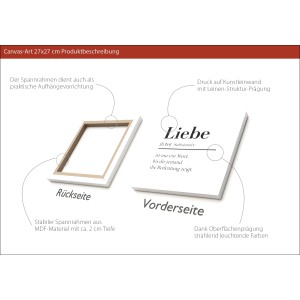 Pro Art Leinwandbild Liebe, 30x30 cm. Detailansicht von Vorder- und Rückseite des Bildes.
