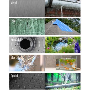 Anwendungsbeispiele für das schwarze easyFix Reparatur-Klebeband für Teichfolien und andere Materialien.