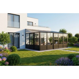 Sojag Kalt-Wintergarten Mural Anthrazit 309x502 cm am Haus mit Garten.