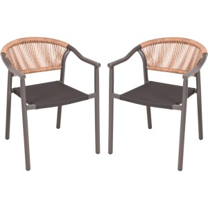 Garden Pleasure Stapelstuhl-Set Novara, 2 anthrazitfarbene Gartenstühle mit Aluminiumgestell und geflochtener Rückenlehne.
