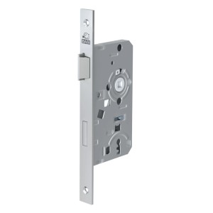 Basi Einsteck Zimmertürschloss ES 921, nickel-silber, mit Buntbart-Lochung und käntigem Stulp für DIN Links Türen.