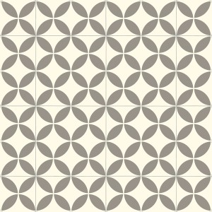 Andiamo PVC Bodenbelag in Fliesenoptik, weiß-graues Muster.