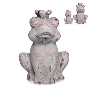 Sitzender Deko-Frosch mit Krone, 28,5 cm, aus Beton in Grau-Weiß für die Gartendekoration.