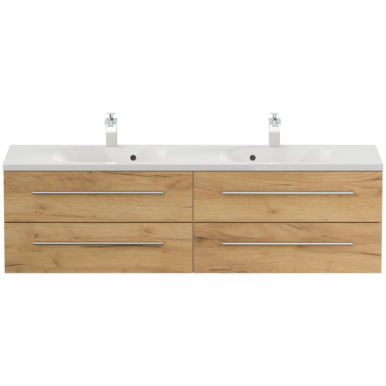 Posseik Badmöbel Geant 160 Eiche Gold mit Waschbecken und vier Schubladen.