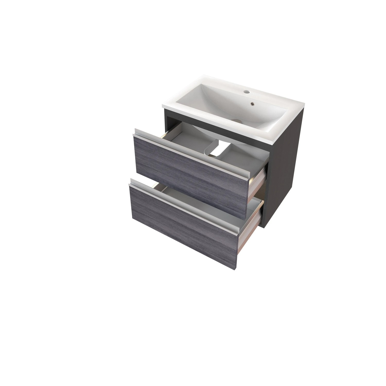 Held Möbel Gäste-Waschtisch Neapel, 60 cm, Eiche Rauchsilber/Graphitgrau mit Mineralgussbecken.