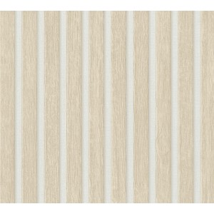 AS-Creation 3D-Panel Tapete Beige-Weiß mit Holzpaneel-Optik und 3D-Effekt.