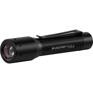Schwarze Ledlenser P3 Core Taschenlampe aus Aluminium, ideal für Werkstatt und Freizeit.
