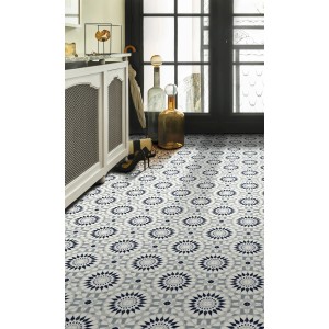 Andiamo PVC-Belag Fliesenoptik Artifact Ornamente 200 cm Schwarz-Weiß Meterware