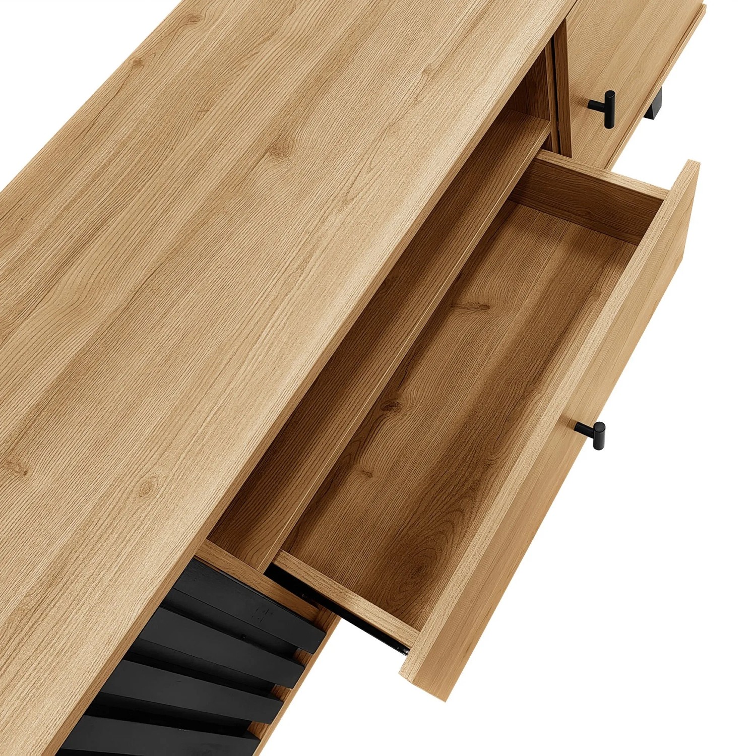 okwish TV Schrank mit Schubladen Stauraum Holzdesign 170x40x50.5cm Natur Schwarz_7