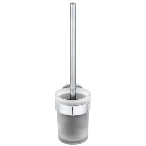 Wenko WC-Garnitur Maribor, silber glänzend, mit satiniertem Glas und Wandhalterung.