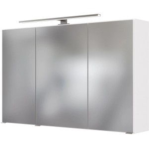 Weißer Held Möbel 3D-Spiegelschrank Monza, 100 cm breit, mit LED-Aufsatzleuchte.