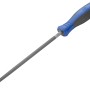 LUX-TOOLS Werkstattfeile, rund, 200 mm, mit blau-schwarzem Griff. Ideal für Metallbearbeitung.