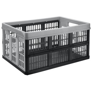 Silberne Klappbox, 45 l Fassungsvermögen, ideal zur Aufbewahrung und platzsparend zusammenklappbar.