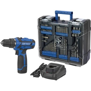 LUX Akku-Bohrschrauber 12V mit Werkzeug-Set im Koffer.