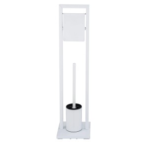WENKO Stand WC-Garnitur Mengara Weiß aus Stahl mit Toilettenpapierhalter und WC-Bürste.