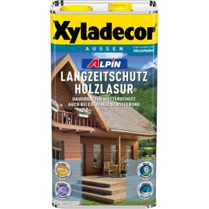 Dose Xyladecor Alpin Holzlasur Silbergrau 5L für langanhaltenden Wetterschutz.
