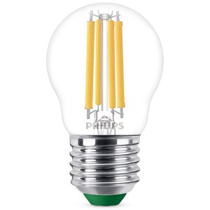 Philips LED-Lampe E27, Tropfenform, 2,3W, ultraeffizient. Energiesparendes Leuchtmittel mit warmweißem Licht.