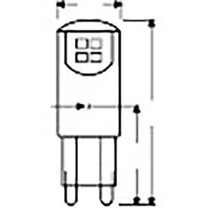 Technische Zeichnung Osram LED-Leuchtmittel G9, Maße: 4,6 x 1,5 cm.