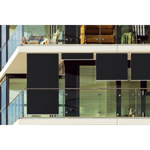 Schwarzes Peddy Shield Sonnenrollo aus HDPE am Balkon, 100x240 cm.