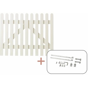 Weißes Gartentor aus Nadelholz (100x80cm) mit Beschlägen für die Montage.