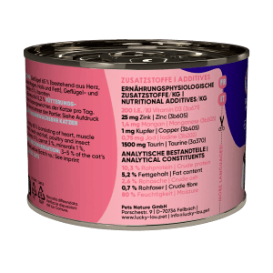Lucky Lou Katzen-Nassfutter Adult Geflügel & Insekten, 200g Dose.