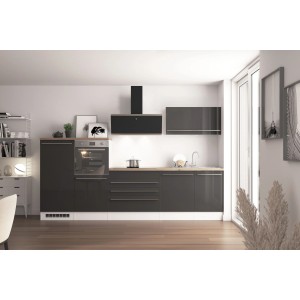 Respekta Küchen-Doppelblock Gabriel 320 cm Grau Hochglanz Wildeiche Nachbildung