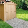 TIMBELA Holzgarage M105, 6 m², mit Fenster, naturbelassen. Fertiggarage aus Holz im Garten.