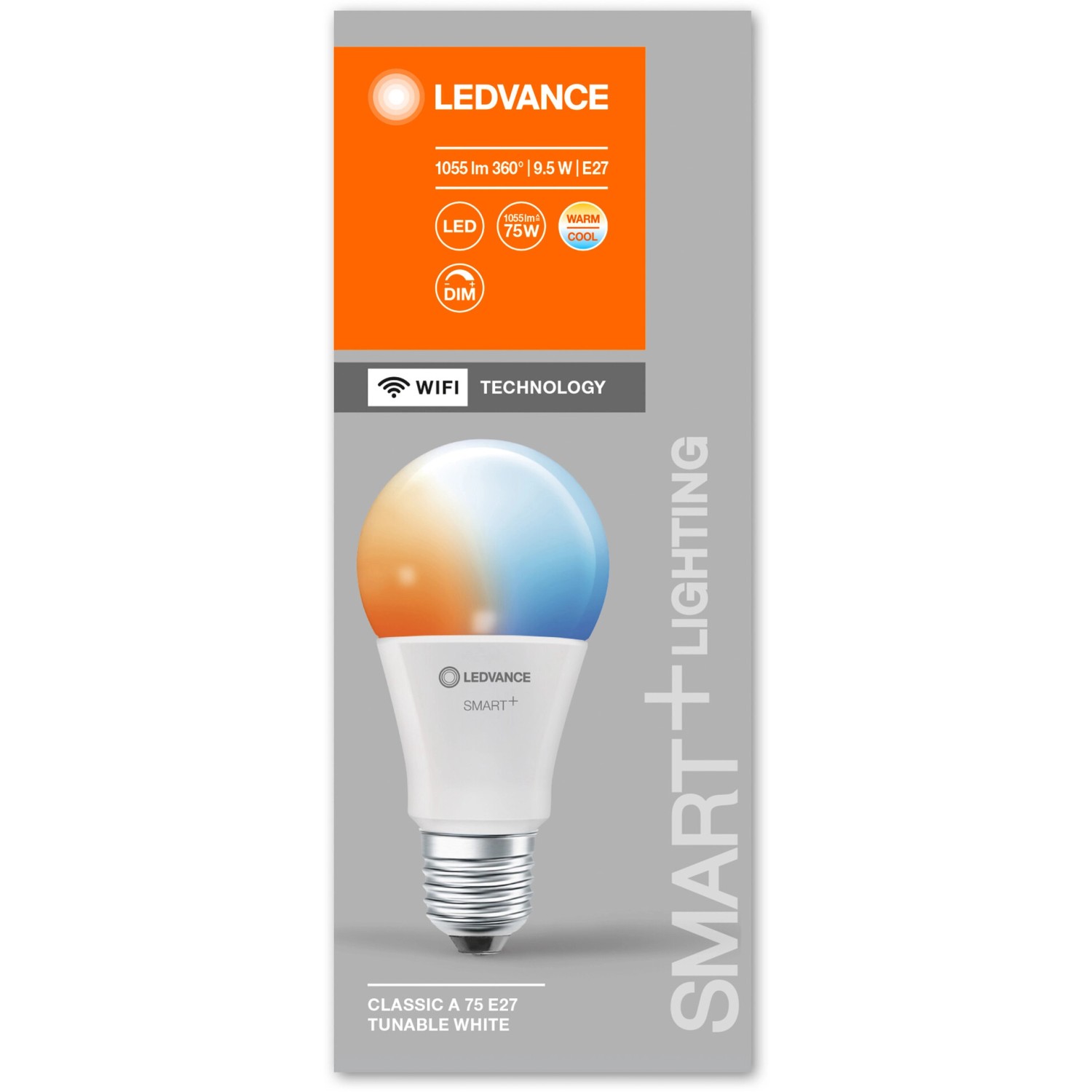 Ledvance Smart+ Leuchtmittel Wifi Classic TW E27, 9,5W. Intelligente LED Lampe mit warmweiß bis kaltweiß Licht.