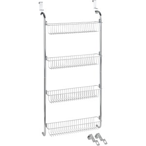 Wenko Türregal mit 4 Chrom-Körben, 50x109x14 cm, zur Aufbewahrung an Türen oder Wänden.