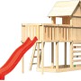 Karibu Stelzenhaus Frieda mit roter Rutsche, Kletterwand und Anbau. Spielturm aus Holz für Kinder.