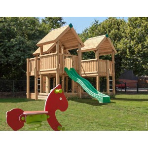 Hy-Land Spielgerät P8 mit Rutsche aus Douglasie, mit Kletterwand und Sandkasten für Spielplätze.