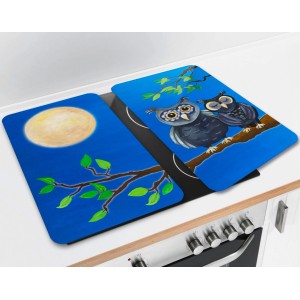 Wenko Herdabdeckplatten Eule, 2er Set Universal für alle Herdarten. Mit Eulen- und Mond-Motiv.