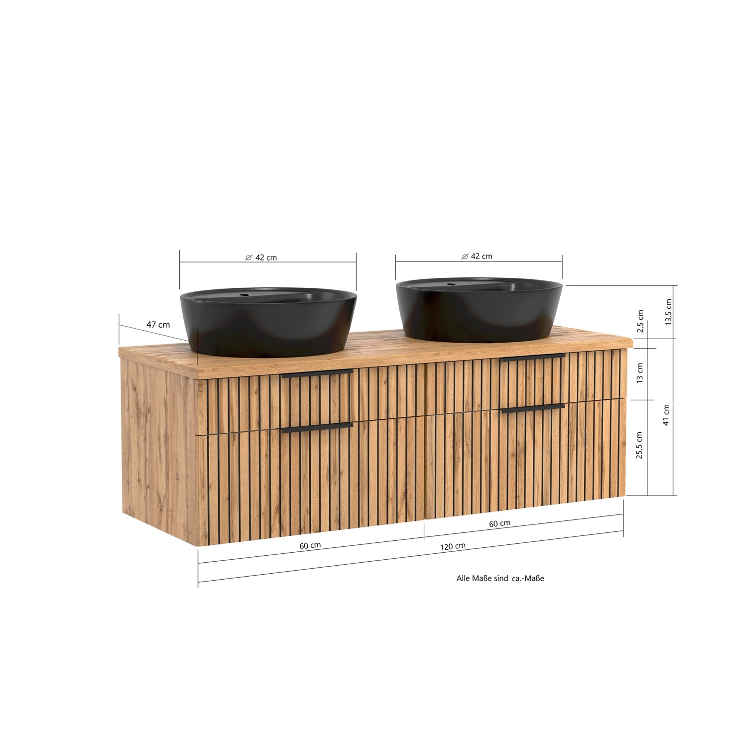 Held Möbel Waschtisch Manchester Aufsatzbecken Schwarz 55 x 120 x 47 cm Eiche 2_15