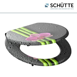 Schütte WC-Sitz Asia mit Holzkern, Absenkautomatik und Bambus-Orchideen-Motiv.
