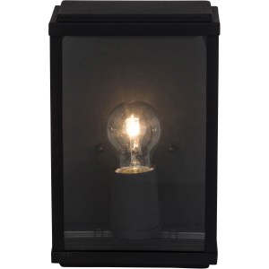 Schwarze Brilliant Außenwandleuchte Gaia mit Glas und E27 Fassung. Geeignet für Garten, Terrasse und Balkon.