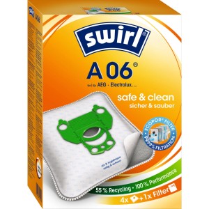 Swirl A 06 EcoPor Staubsaugerbeutel, 4 Stück + 1 Filter, für Staubsauger Zubehör.