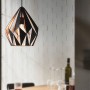 Moderne Eglo Pendelleuchte Carlton 1 in Schwarz-Kupfer, geometrisches Design.