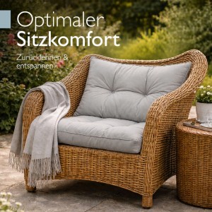 Hellgraues Beautissu Lounge Kissen Set XLuna. Weiche Sitz- und Rückenkissen mit Karo-Struktur für Gartenmöbel.