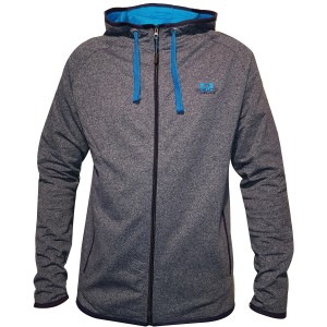 Marineblaue Herren Strickjacke Outdoor mit Kapuze und Reißverschluss, Größe M.