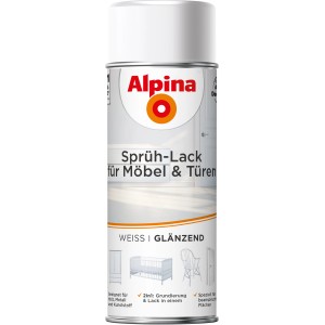 Alpina Sprühlack für Möbel & Türen, 400ml, glänzend, weiß. Lack für Holz, Metall und Kunststoff.