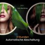 Emke LED Badezimmerspiegel: 3h-Automatikabschaltung. Links beleuchtet (weiß), rechts aus (blau).