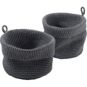 baliv Aufbewahrungskörbe, Anthrazit, 2er Set. Häkeloptik, ideal für Badutensilien.