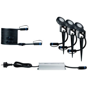 Paulmann Plug&Shine Starter-Set mit 3 LED-Erdspießen, warmweiß, für Außenbeleuchtung.